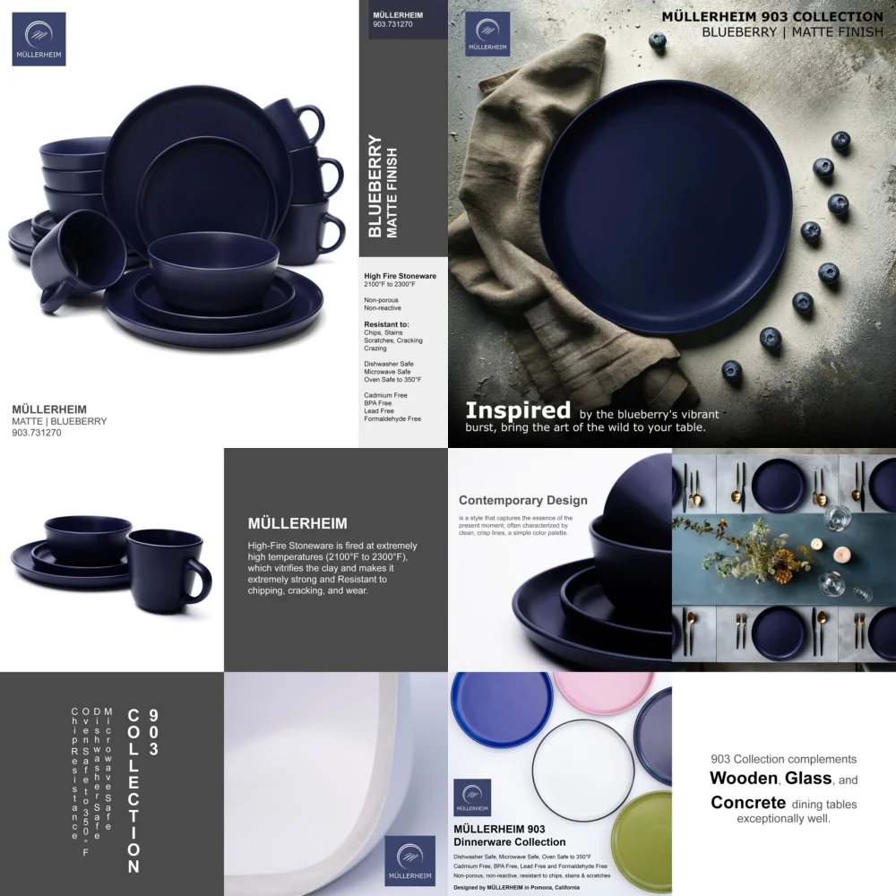 

Ceramic Tableware Set16 Piece Ceramic Dinnerware Set for 4 Matte Dark Blue Modern Stoneware Tableware Service