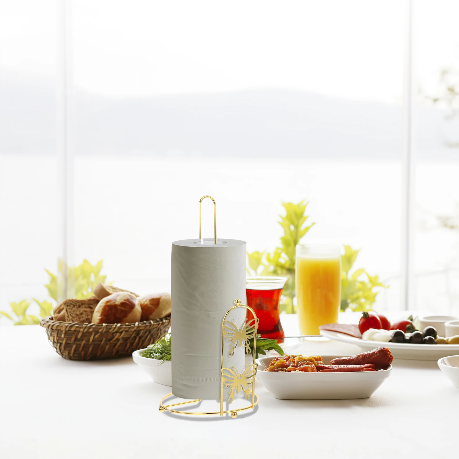 

Nordic Style Paper Towel Holder Metal Decorative Standing Cute Farmhouse Kitchen Stand Butterfly Theme Rack Vintage Home Decor