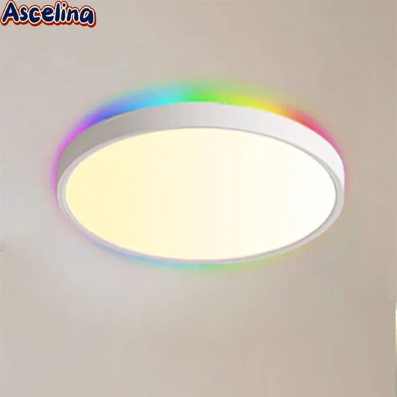 

Modern LED Ceiling Light Minimalist RGB Ultra Thin Ambient Remote Control Back Glow Lamp For Living Room Bedroom Study Fixtures