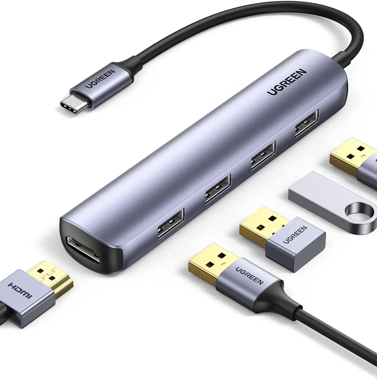 UGREEN USB C Hub Adapter 4K 30Hz USB C to HD-MI Adapter 4 USB 3.0 Ports Type C Multiport Adapter High-speed Data Transfer