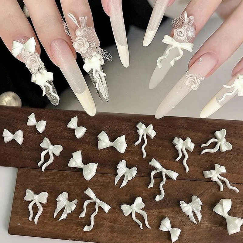 

30PCS Pearlescent Acrylic ribbon bow Nail Art Charms Bowknot Accessories For Nails Decoration Design Manicure Decor Supplies