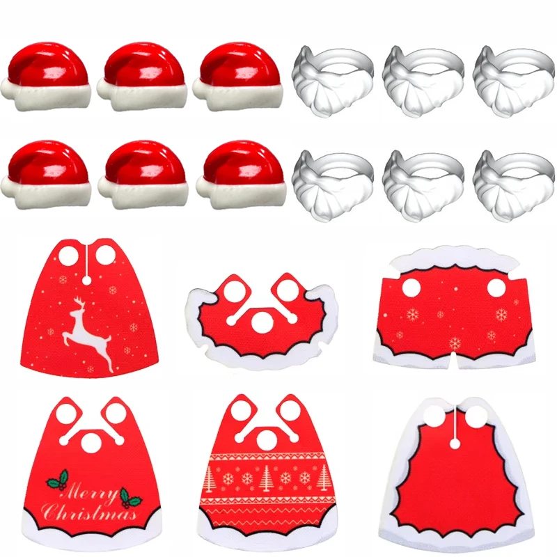 MOC Christmas Figure Wearing Accessories Building Blocks Santa Claus Beard Scarf Red Santa Hat Assembled Particles Kid BrickToys