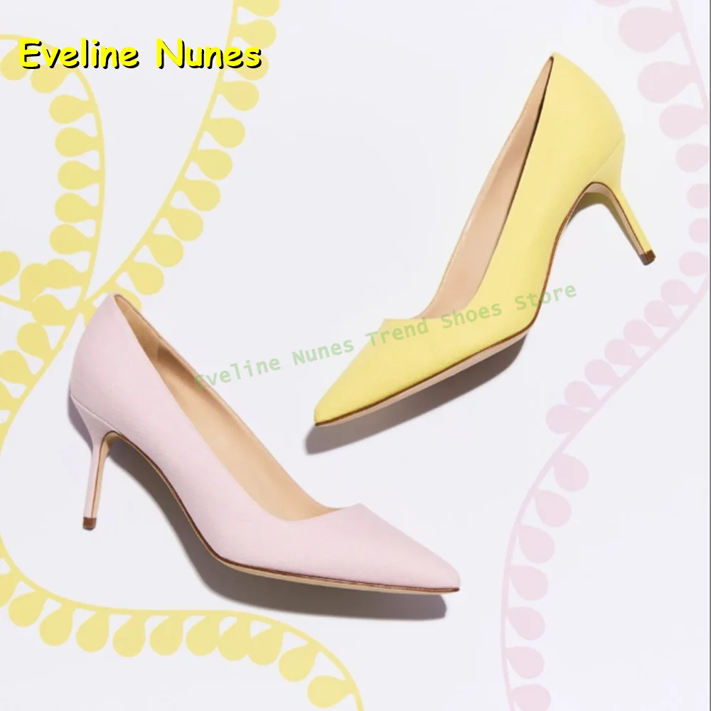 

Baby Yellow Shallow Dress Pumps Pointed Toe Thin Heels Solid Pull On Women Slip On Elegant High Heels 2025 Autumn Summer Shoes
