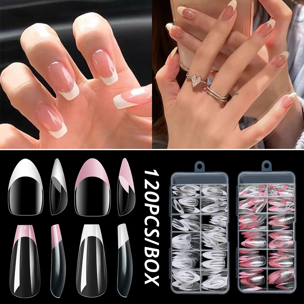 French Full Cover Nail Tips Ballet Style Transparent False Nails Press On Nails Pointy Stiletto Nail Extension Forms Top Molds