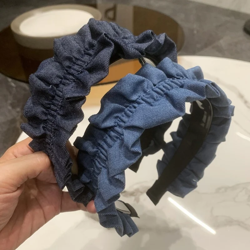 

Popular Women Headpiece Ruffled Denim Cloth Toothed Hairbands Top Bow Knotted Headbands for Women Casual Shopping Head Wears