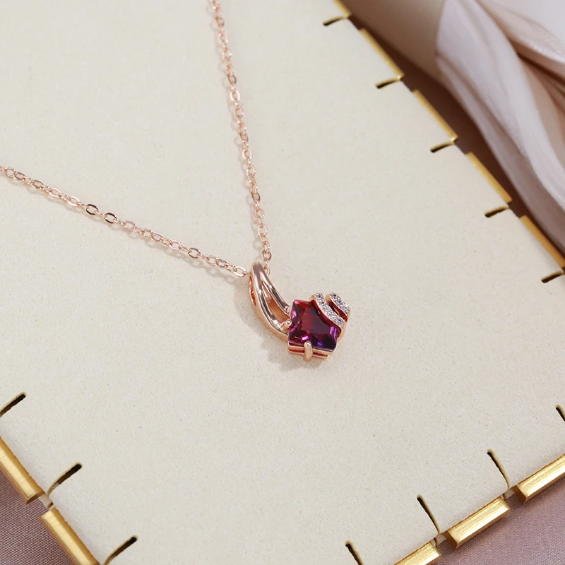 SYOUJYO Trendy Square Garnet Red Natural Zircon Necklace for Women 585 Rose Gold Color Pendant Necklace Crystal Flower