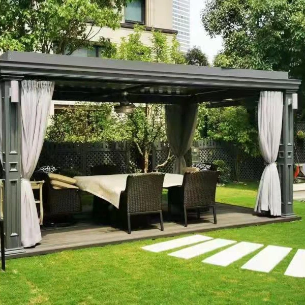 jh-Retractable PVC Roof Pergola with LED Light Multi-function Awning Outdoor Gazebo Pergola
