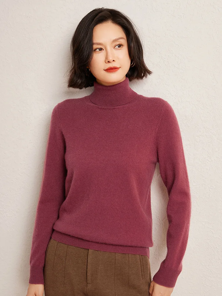 100% Pure Cashmere Sweaters Women' Lapel Knitted Pullover Casual Loose High-End Sweater Autumn New High-Neck Cashmere Base Shirt