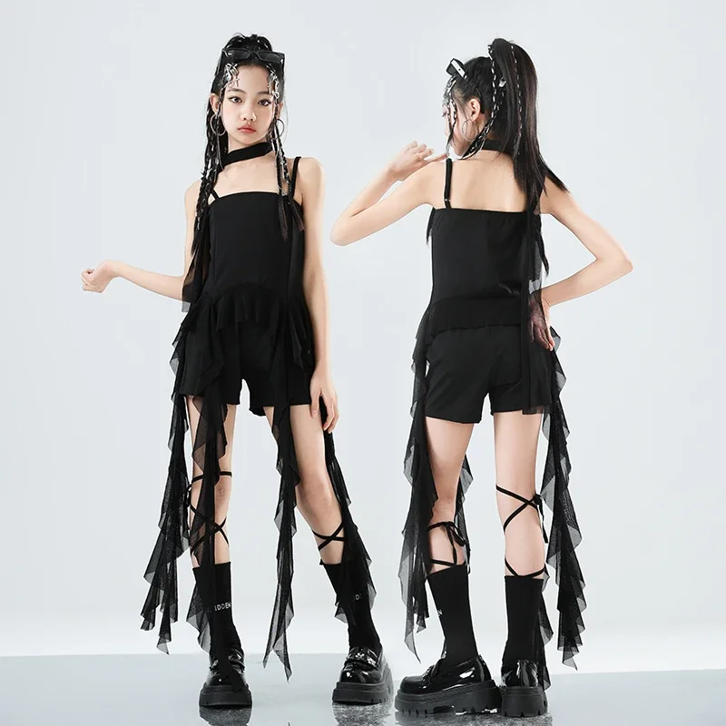 Mädchen K-pop Unregelmäßige Crop Top Street Dance Cargo Hosen Mädchen Gruppe Kleidung Set Kind Jazz Nette Kostüm Kinder hip Hop Streetwear