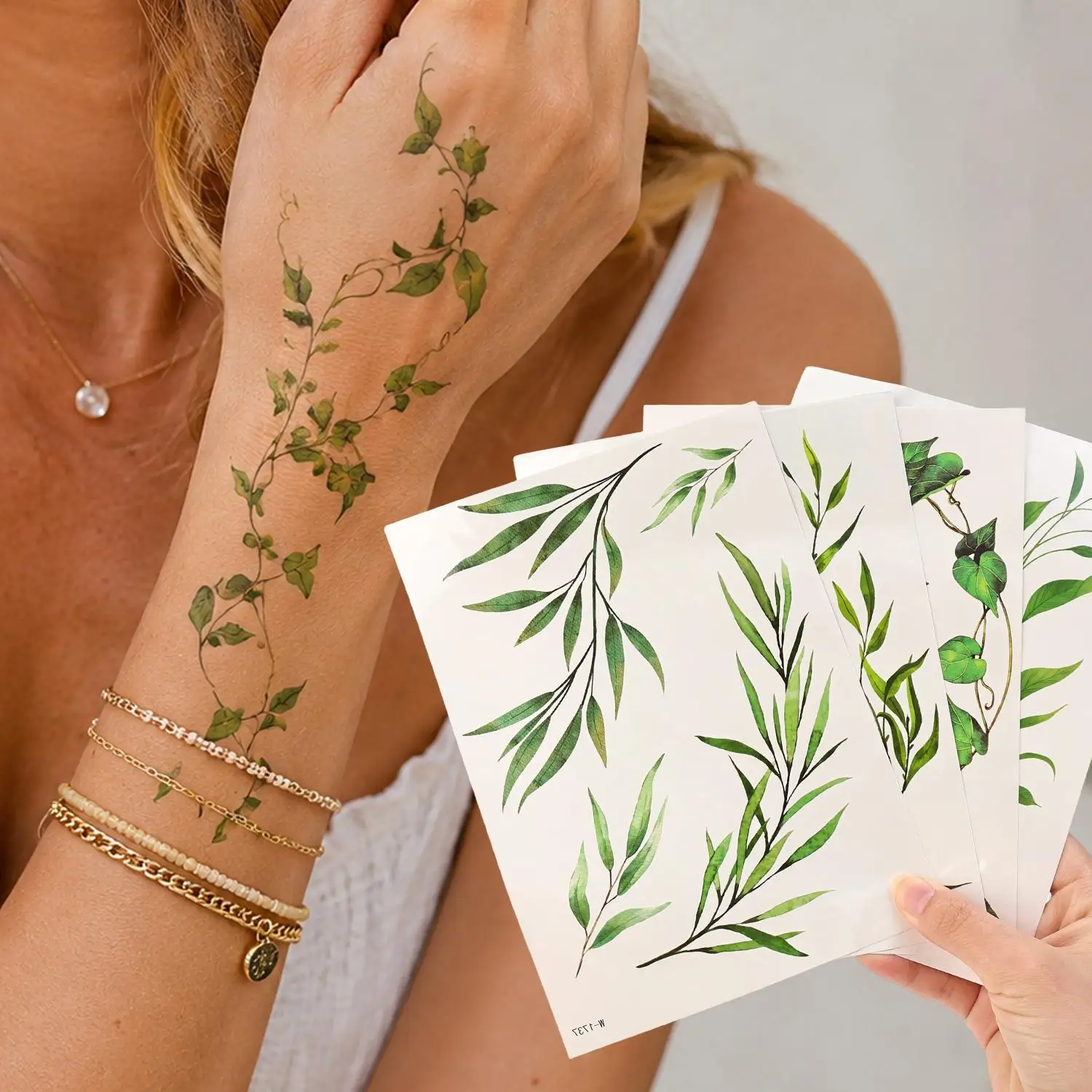 Fairy Green Leaf Temporary Tattoos Waterproof Long Lasting Vine Stickers Tattoo Sticker Body Arm Shoulder Art DIY Tattoo Sticker