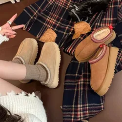 Snow Boots for Women 2024 Winter New Cashmere Warm Platform Without Heel-covered Hair Half Slipper Cotton Shoes for Women Q426