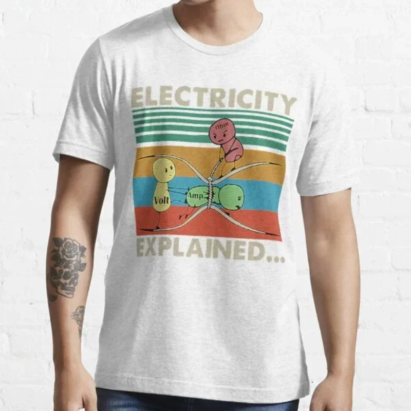 Men Clothing Electricity Explained - Ohm's Law Version2 Graphic Tshirts Summer Fashion Men Cartoon T Shirt Kawaii Clothes new