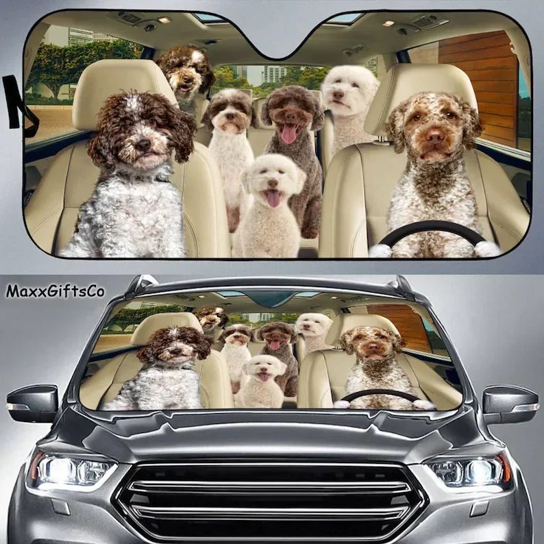 Lagotto Romagnolo Car Sun Shade, Dogs Windshield, Dogs Family Sunshade, Dog Car Accessories, Car Decoration, Gift For Dad, Mom