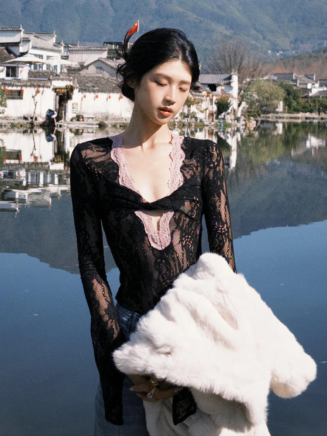 

Pure Desire Spicy Girl Color Blo Knot Deep V Ne Bell Sve Lace Bodysuit Slim Fit Sexy Inner Wear Top High Waist ort P...