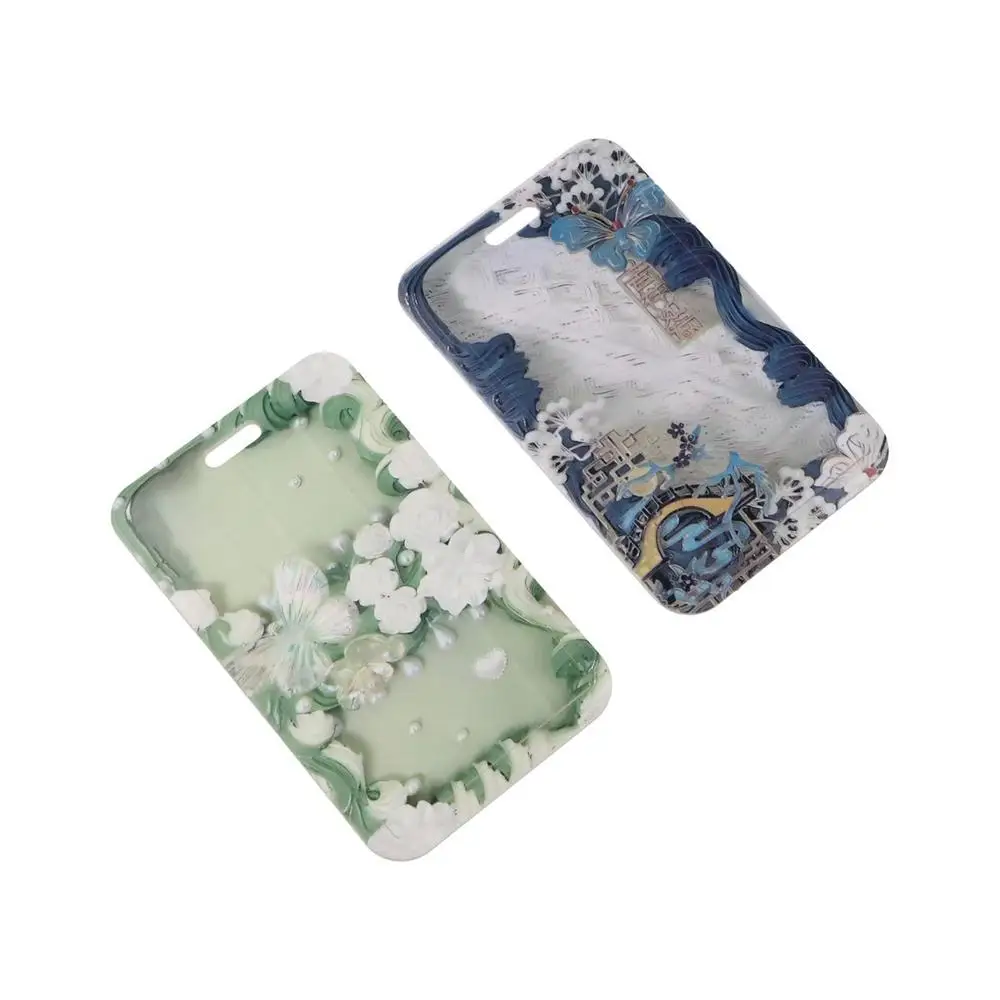 Card Protectors Vintage Flower Card Case Butterfly Plastic Flowe Bus Card Cover Case Green Blue Romantic Butterfly Card Holder