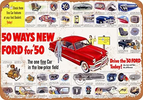 Metal Sign - 1950 Ford Automobiles - Vintage Look Wall Decor for Cafe Bar Pub Home Beer Decoration Crafts