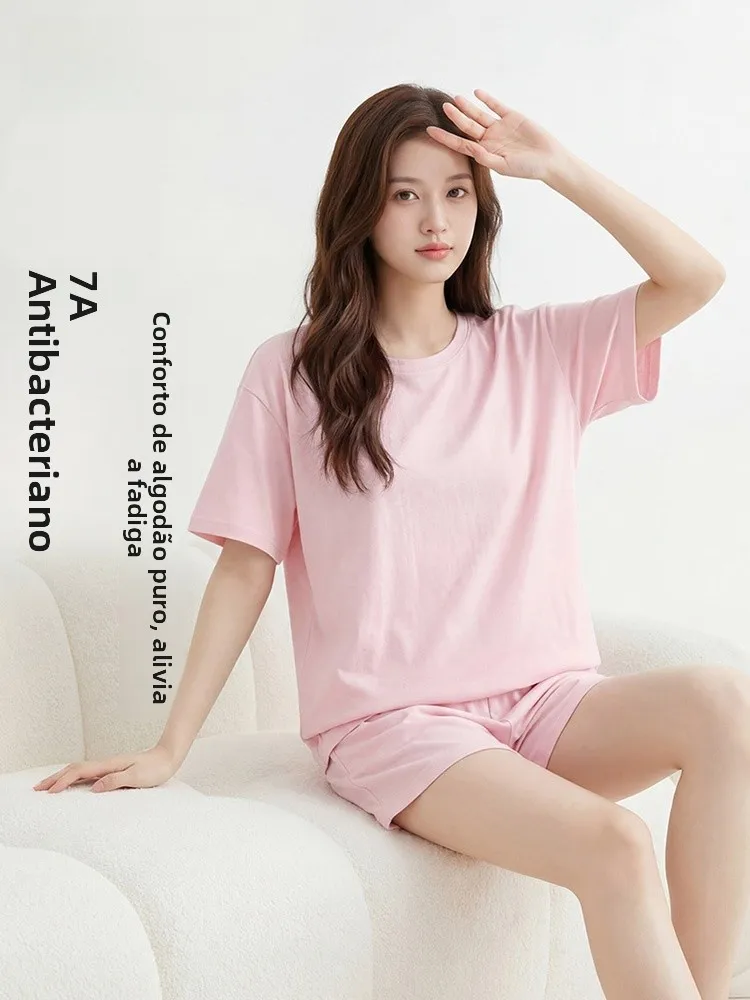 fenteng-summer-new-pure-cotton-short-sleeve-set-couples-dopaamine-thin-breathable-anti-mite-wearable-home-clothes