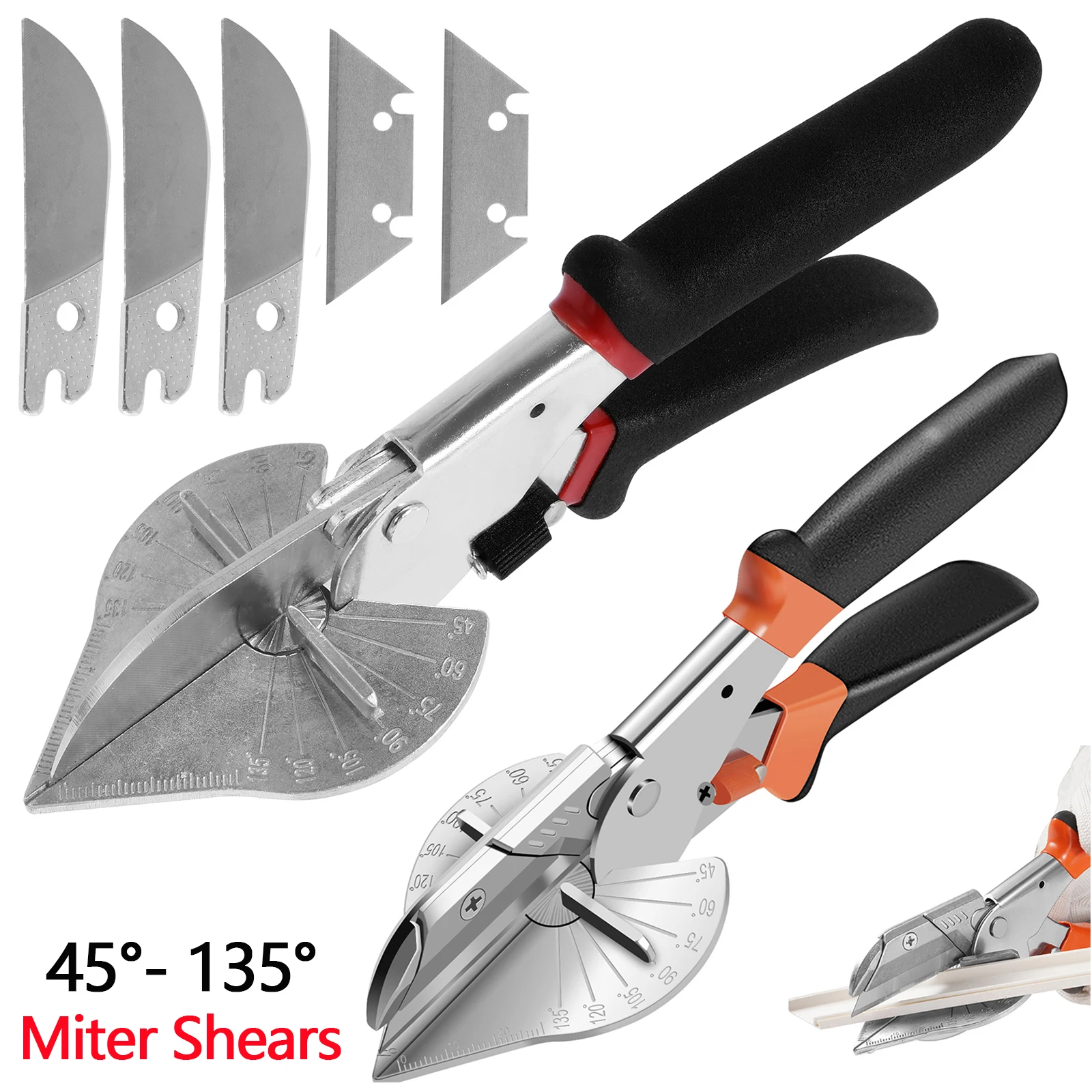 Aluminum Alloy Miter Shear Cutter Adjustable 45°- 135° Cutter Hand Tool with Blade Miter Scissors for Cutting Soft Wood Plastic 