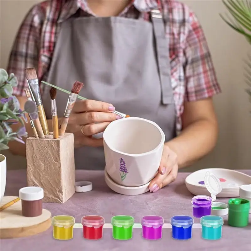 Exquisite-Paint Pot With Lid & Paint Brushes,Empty Paint Containers With Lids, For Kids Classrooms Schools Art