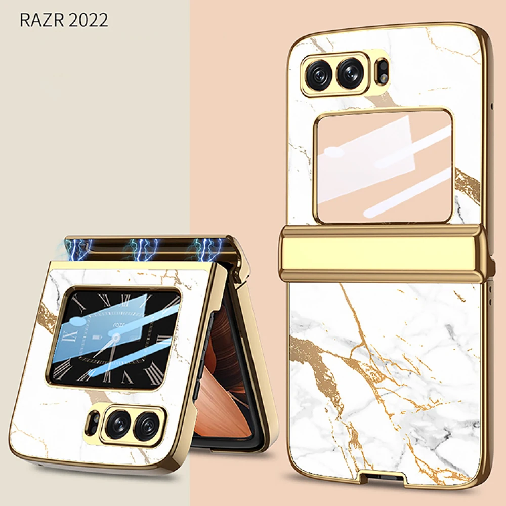 For Motorola Razr 2022 Phone Case Folding Magnetic Hinge Full Covered Painted Marble Style