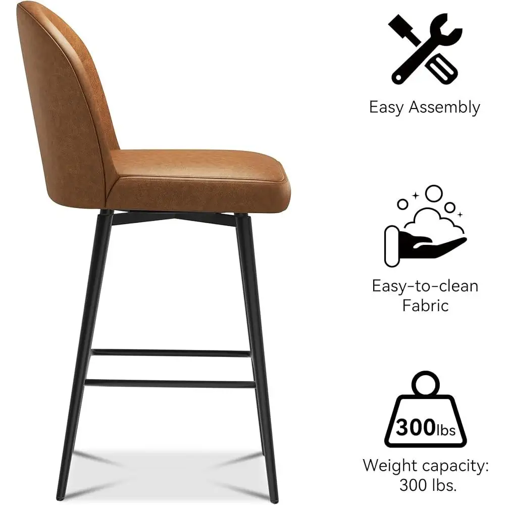 Counter Height Bar Stools Set of 3 Faux Leather Upholstered Swivel Stools with Back Kitchen Dining Area