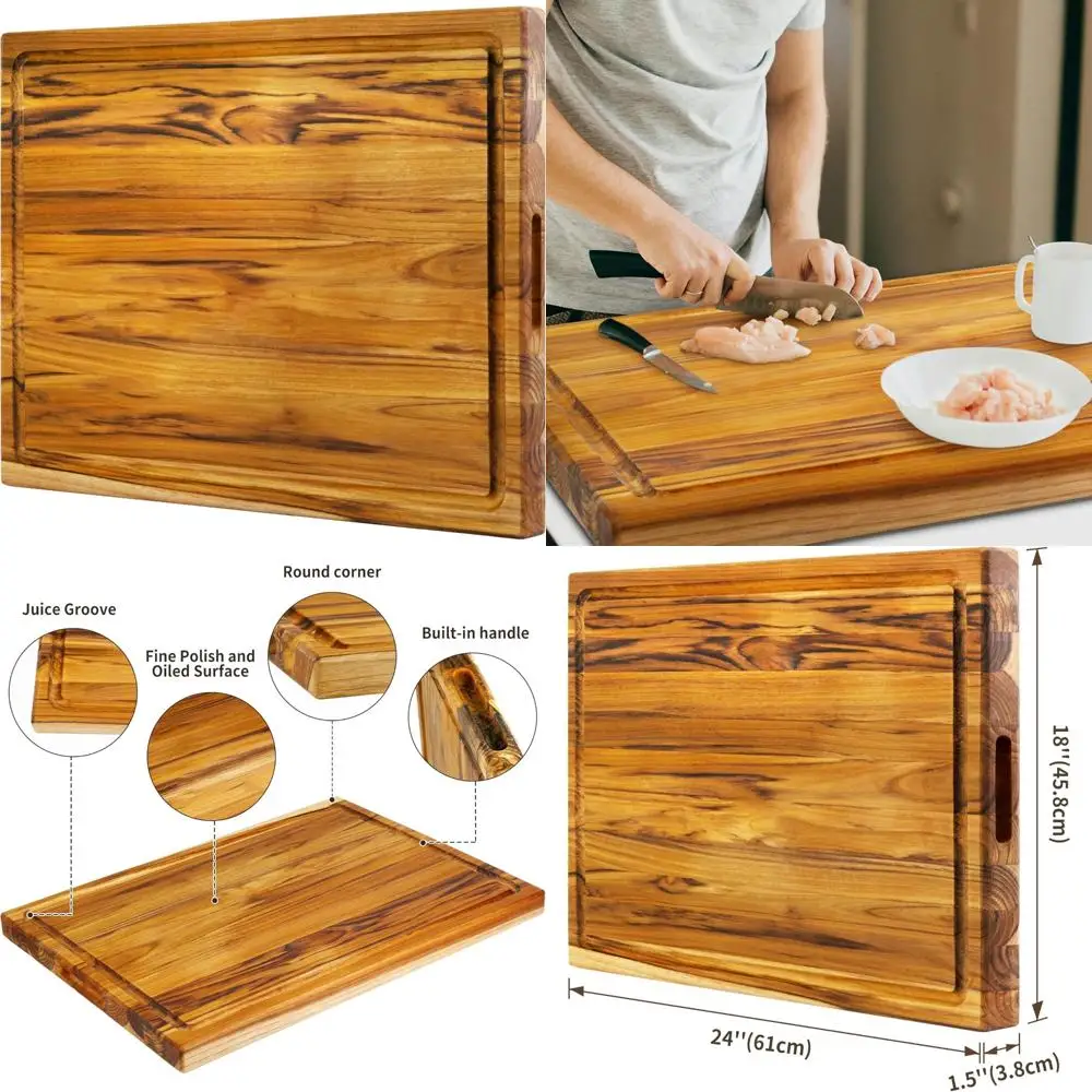 

Large Teak Wood Cutting Board - Heavy Duty Kitchen Chopping Surface for Meat, Vegetables, and More, Extra Large 24 x 18 Inches