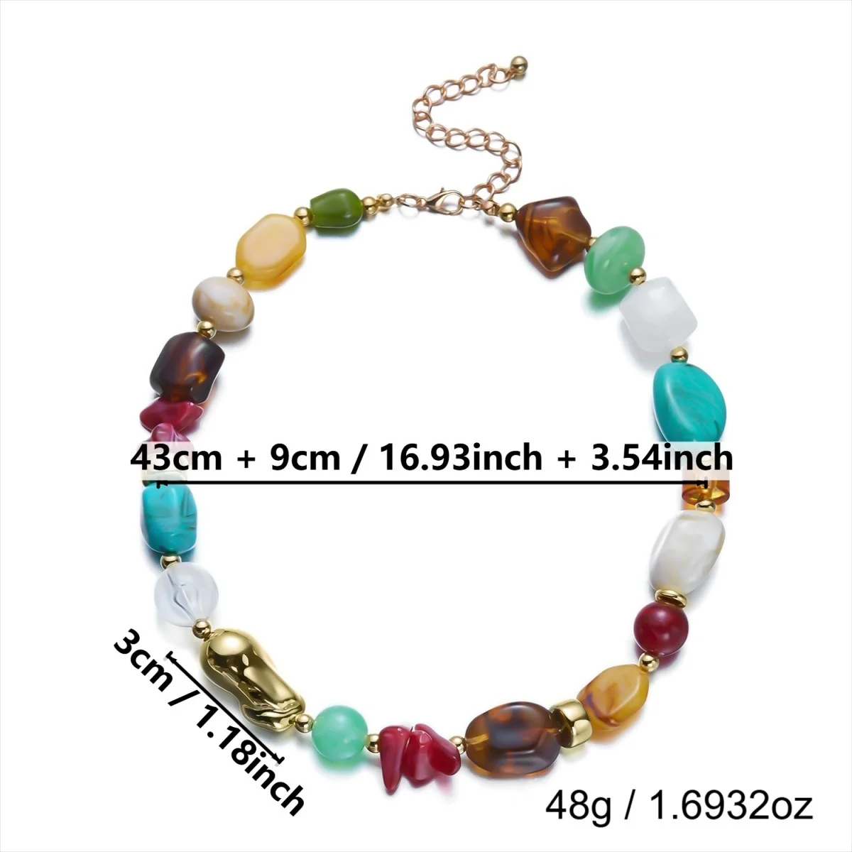 Klobige Unregelmäßige Acryl-Perlenkette für Damen und Herren, Bunte Imitations-Natursteinperlen-Halskette, Vintage-Punk-Schmuck – Detail 35