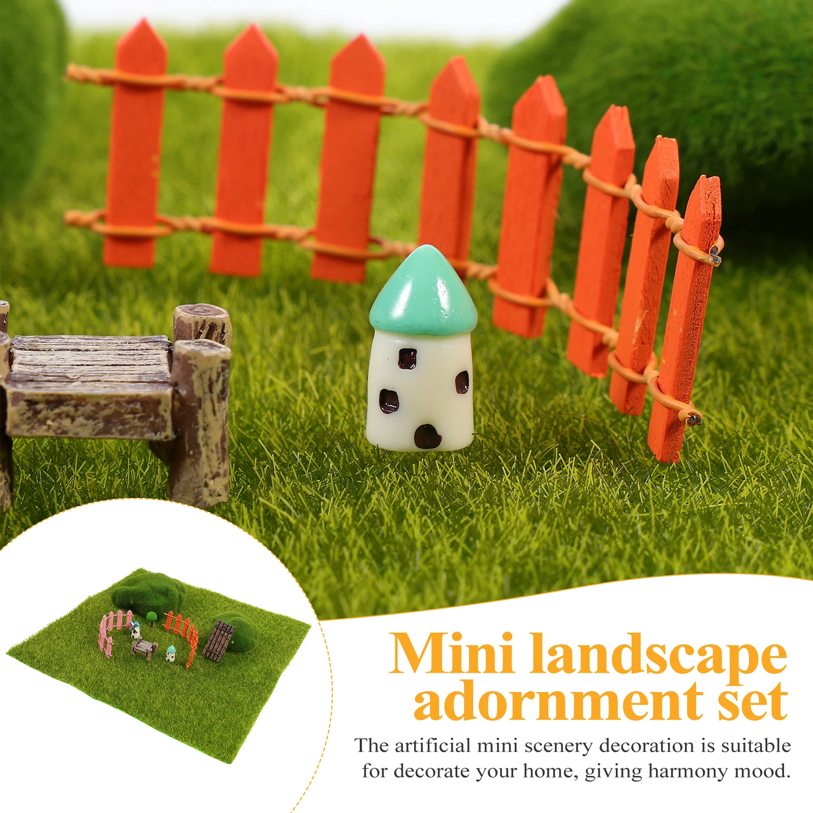 

Mini L Adornment Set Artificial Lawn Trees Simulation Windmill Castle Home Decor Scenery Kit Bright Color