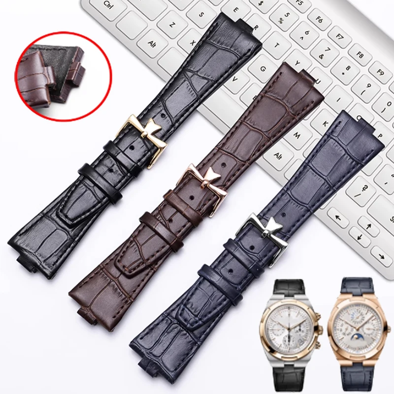 Genuine Leather Watchband For Vacheron Constantin OVERSEAS Series 4500V 5500V P47040 Stainless Steel Watch Buckle Strap 25*8mm