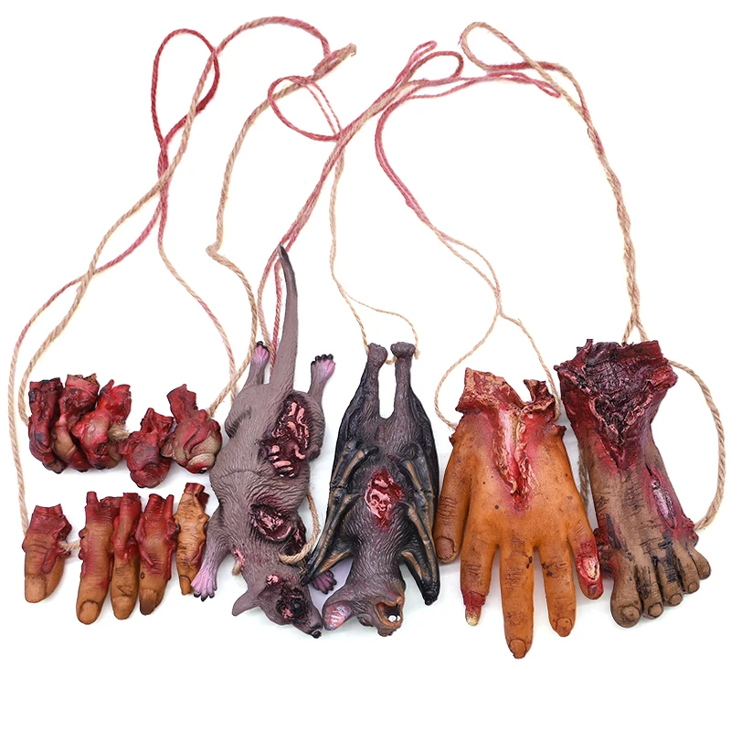 Halloween Decorations Horror Hands Feet Props Hanging Ornaments Scary Fake Bat Corpse for Haunted House Halloween Party Supplies