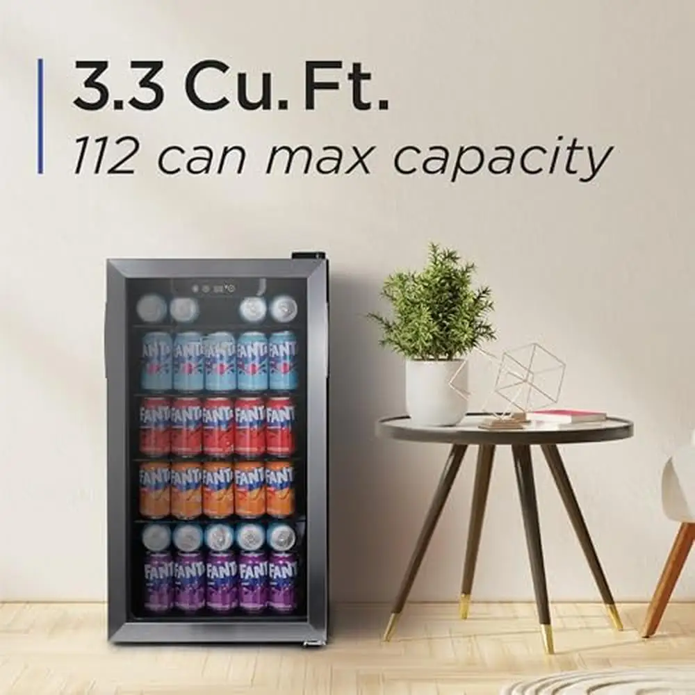 Beverage Cooler Mini Fridge Double Glass Door Drink Refrigerator 112-Can Capacity Bedroom Dorm Office Bar Man Cave Adjustable