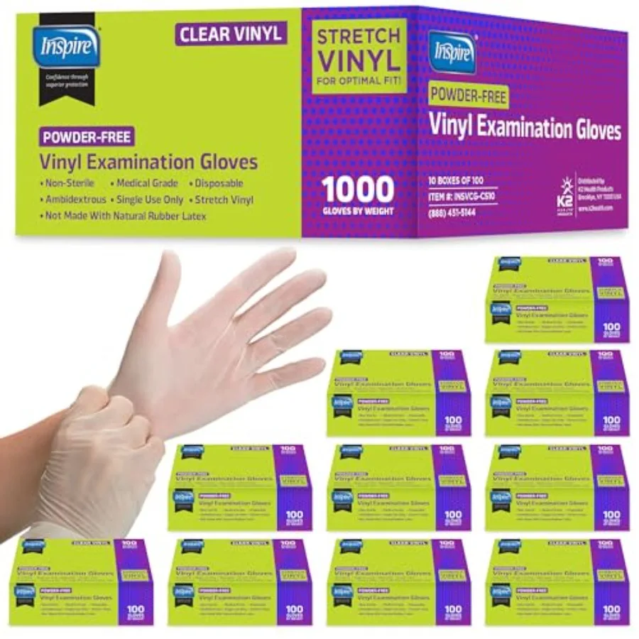 

Inspire Exam Medical Clear Vinyl Disposable Gloves - Latex Free for Cleaning Food Prep