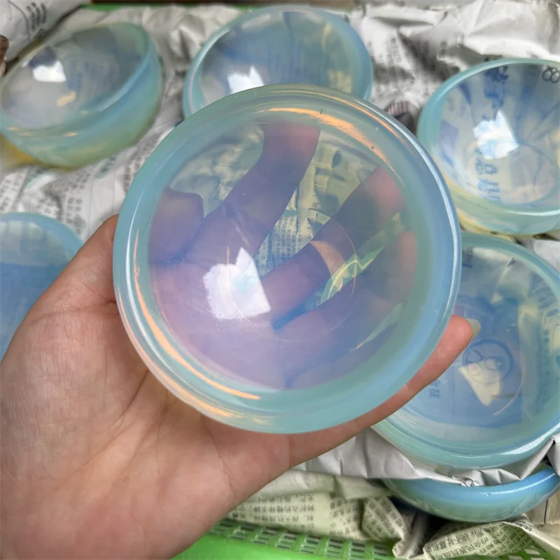 Opalite Bowl Figurine - Hand-Carved Crystal Statue for Home Decor, Reiki Healing Stone & Unique Gift