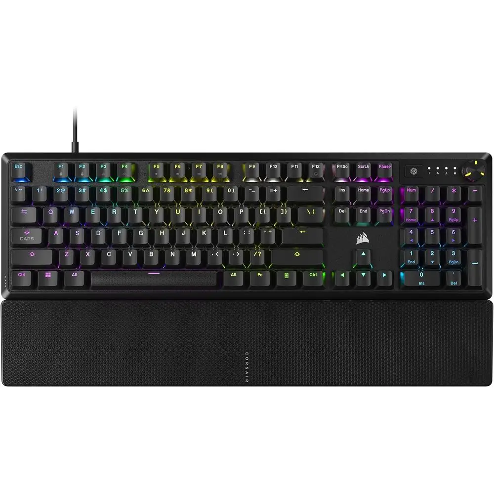 Mechanical Gaming Keyboard with Palmrest, Pre-Lubed Red Linear Switches, Double-Shot ABS Keys, Sound Dampening, Media Dial, QWER