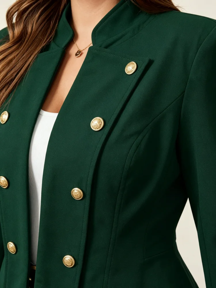 Plus Size Blazer Women Stand Collar Double Breasted Long Sleeve Slim Fit Solid Short Jacket Office Business Casual Outerwear