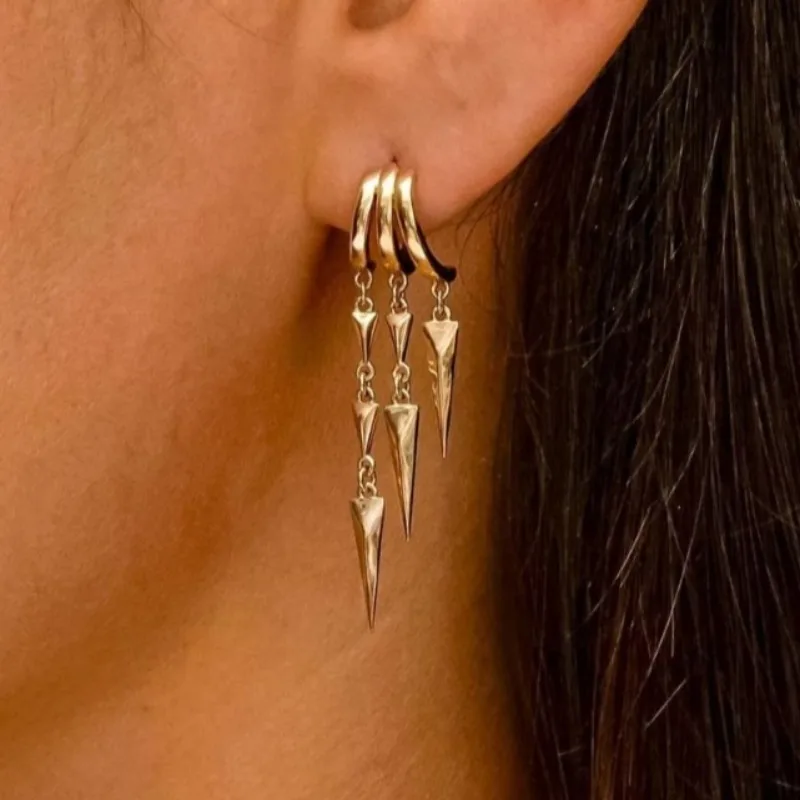 Personalized tassel inverted triangle earrings for women, 925 silver needle,brass plated with 18k real gold,fashion jewelry gift