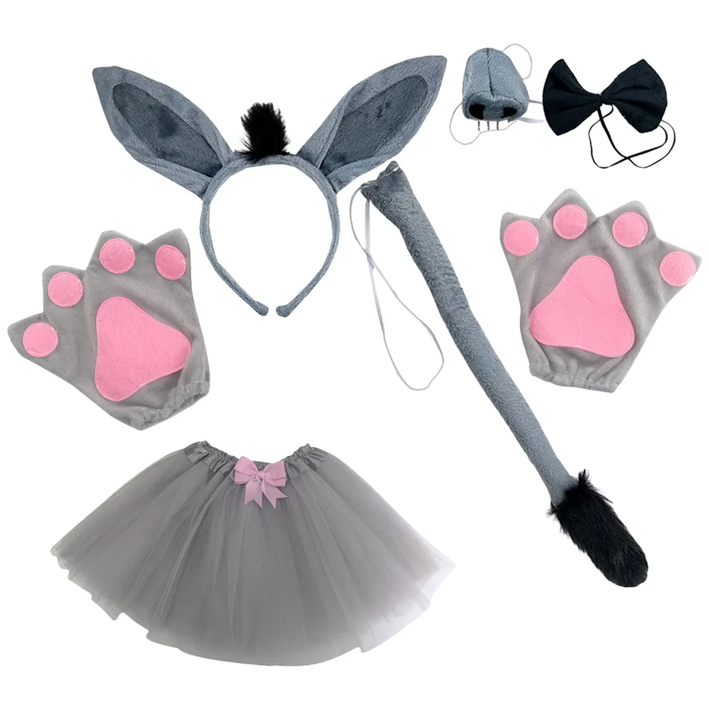 1set Esel Kostüm Set Langlebiger Stoff Für Geburtstag Party Cosplay Bühne Leistung Tier Stirnband Schwanz Zubehör Haar