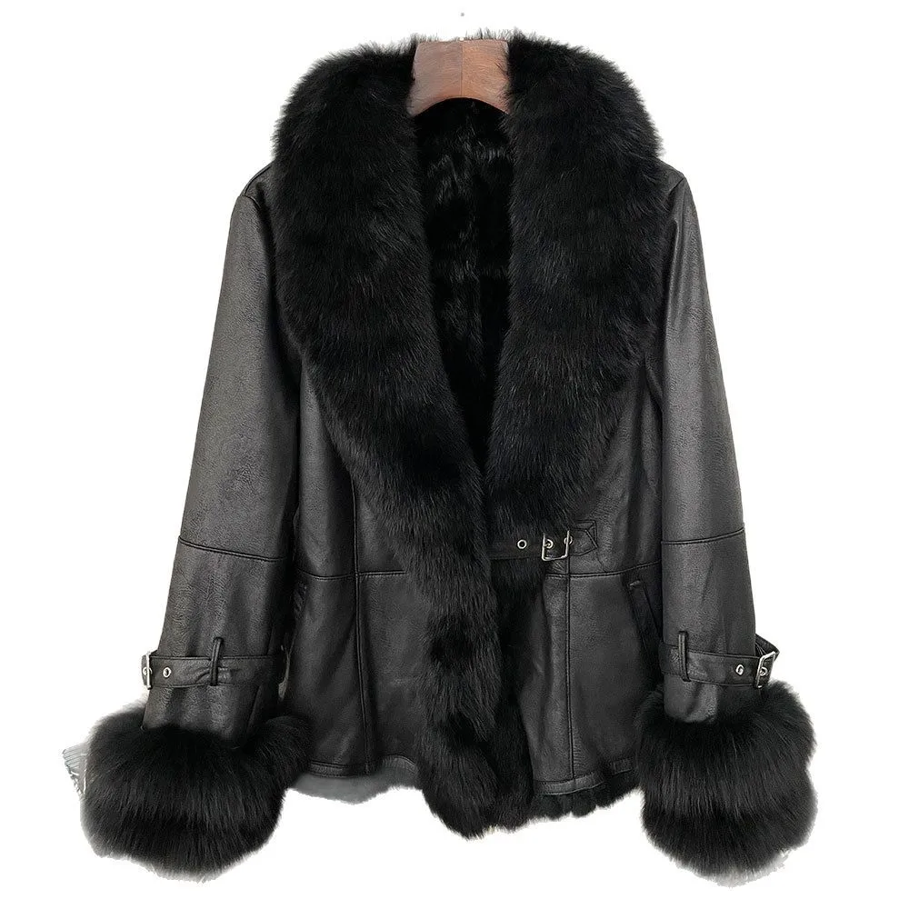 Foreign trade AliExpress short winter warm fashion real fox fur collar rabbit fur liner fur integrated jacket