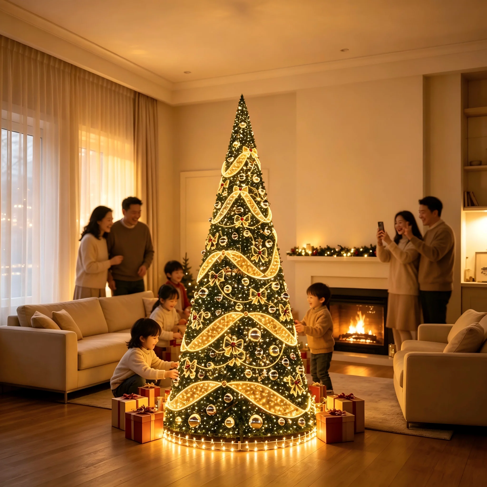 Pre-Lit Outdoor Christmas Tree LED String Lights Warm White Gold Decorative Lines IP68 Rated Dimmable Home Mall Hotel City
