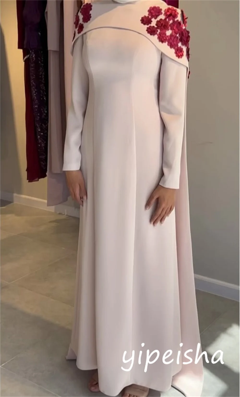 تخصيص Pastrol للجنسين جيرسي زهرة الطية ألف خط مغرفة الرقبة فساتين طويلة مناسبة مخصصة أنيقة الرجعية #3