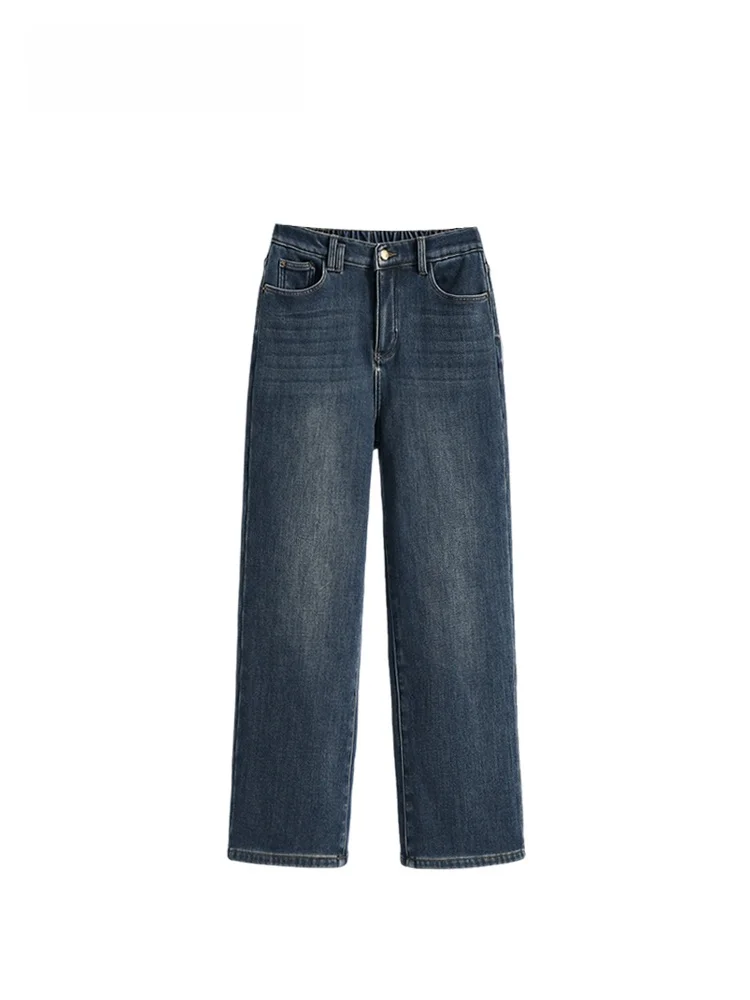 

High Waist Fce Lined Straight Leg Jeans Women's plus Size Warm Denim Pants Spring New Sle Slimming Casual Trousers
