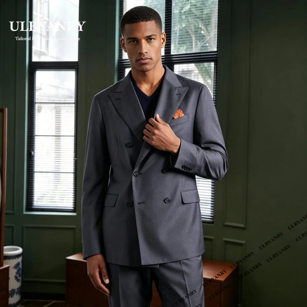 Formal Suit Set for Men Classic Double Breasted 2-Piece Bussiness Suit (Jacket Pants)  XXS-7XL Made to Measure Blazer Trousers