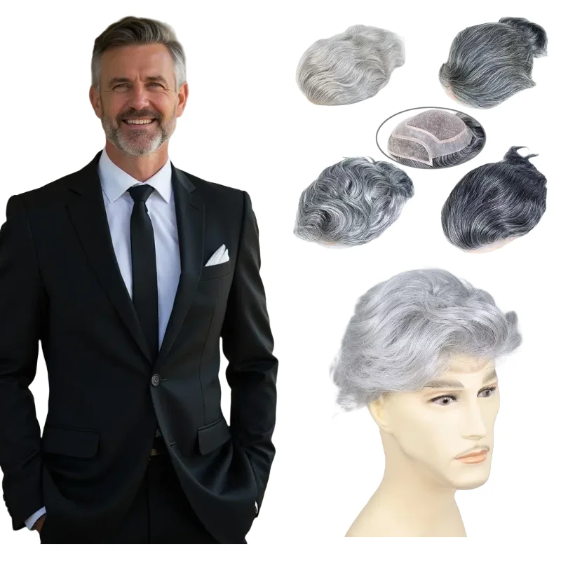 

Серый мужской парик из натуральных волос, моно-база 8x10 дюймов | Для свадебных цветов 1В60 # 613 1BT60 Формальный случай