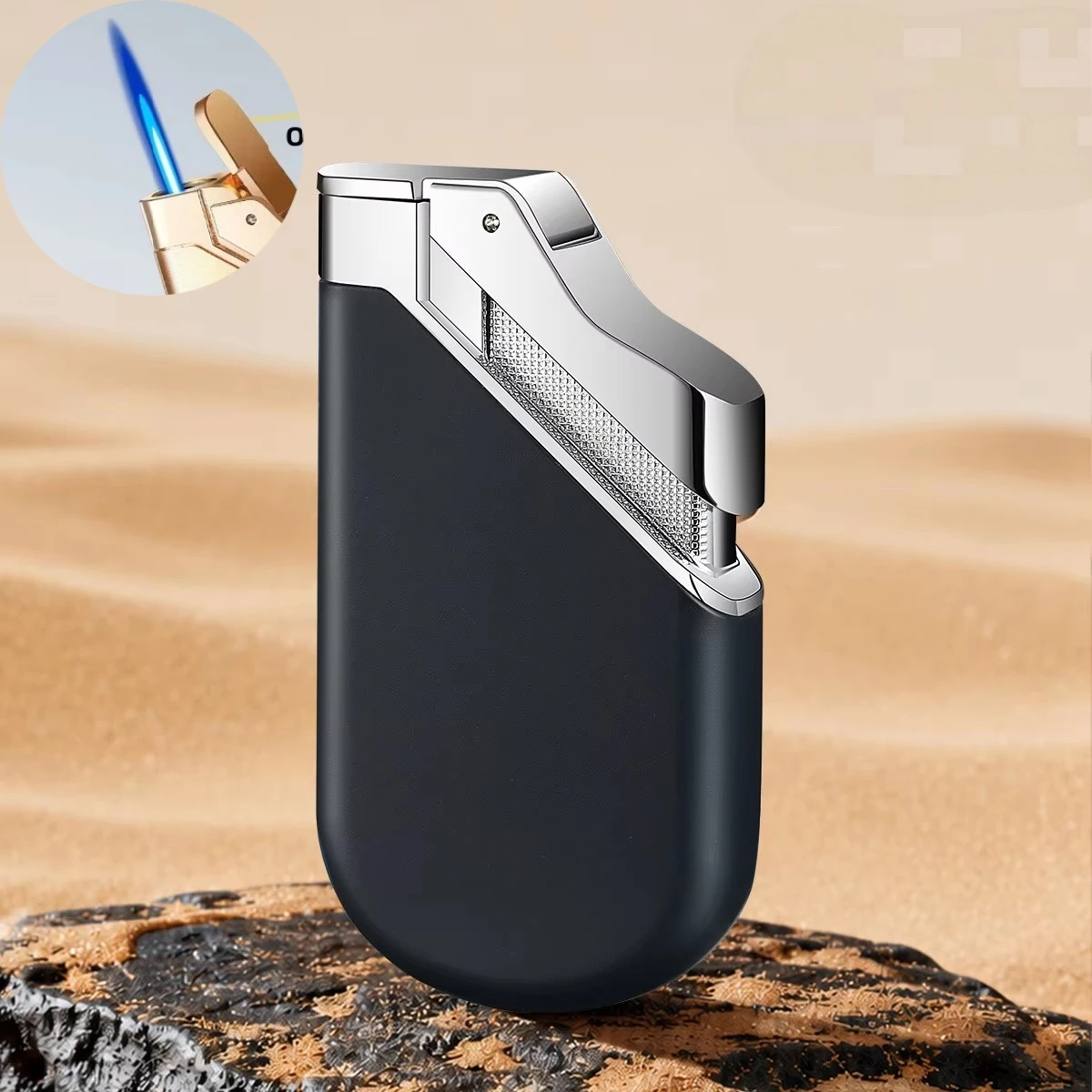 New Direct Charging Windproof Inflatable Lighter with Pulse Blue Flame Visible Gas Chamber Windproof Metal Cigarette Lighter