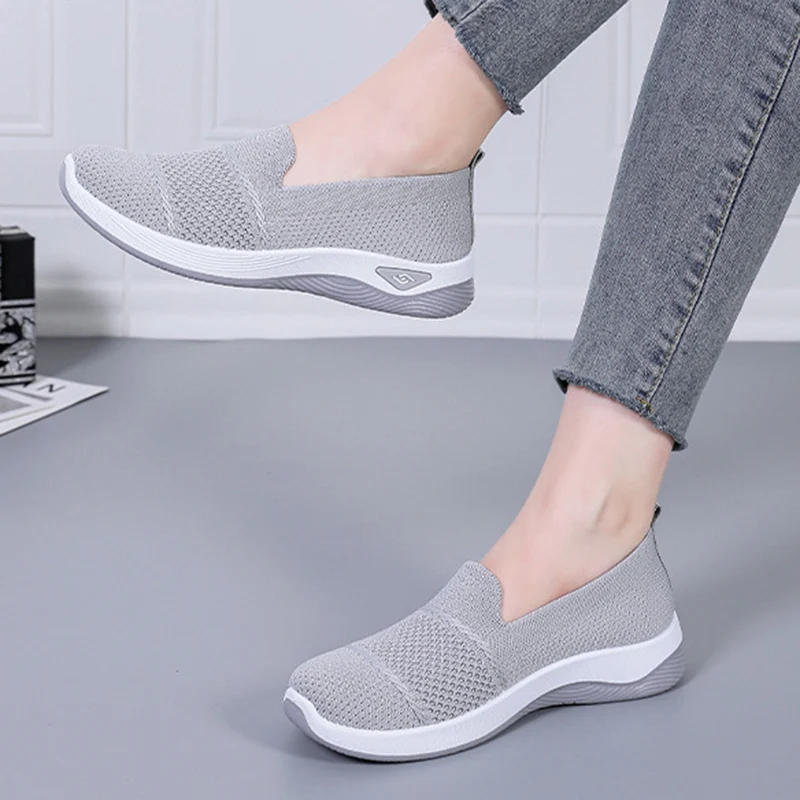 2026 Atmungsaktive Keilabsatz-Loafer für Damen, Frühling/Sommer, Slip-On, gestrickte Sportschuhe, rutschfeste, weiche Sohle, Walkingschuhe für Damen – Detail 7