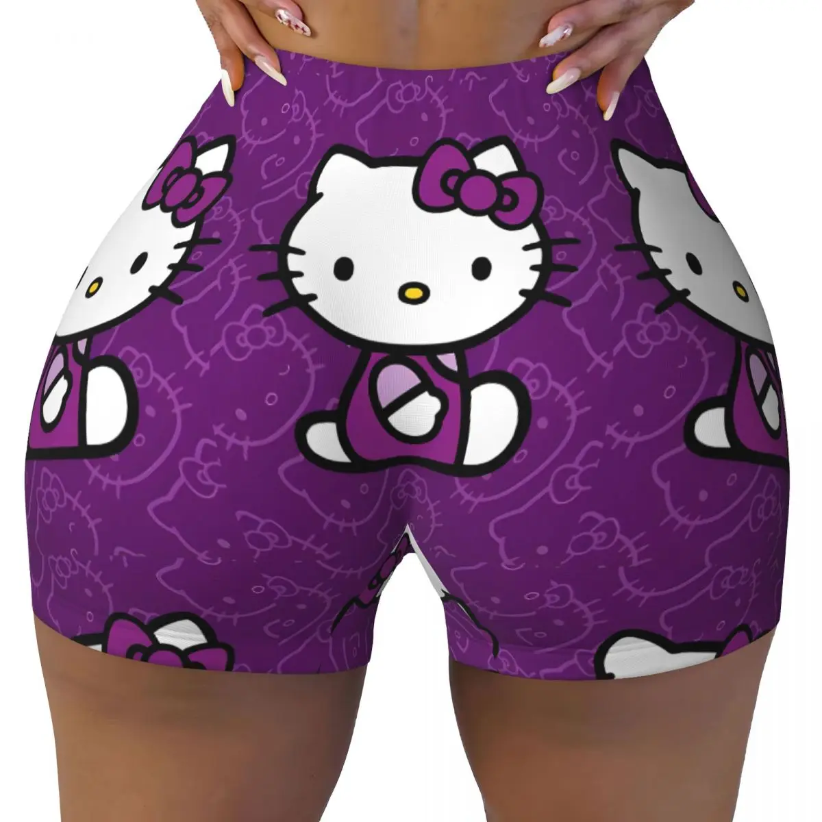 Women's Lift Yoga Sports Shorts Kawaii Hello Kitty High Waist Shorts Workout Scrunch Pants