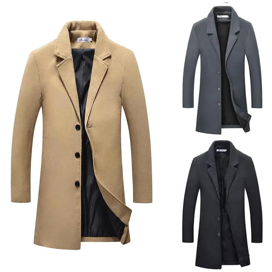 

Stylish Urban Fashion plus Size Woolen Coat Tailored Fit Medium Length British Style Windbreaker Children's Casual PU Material