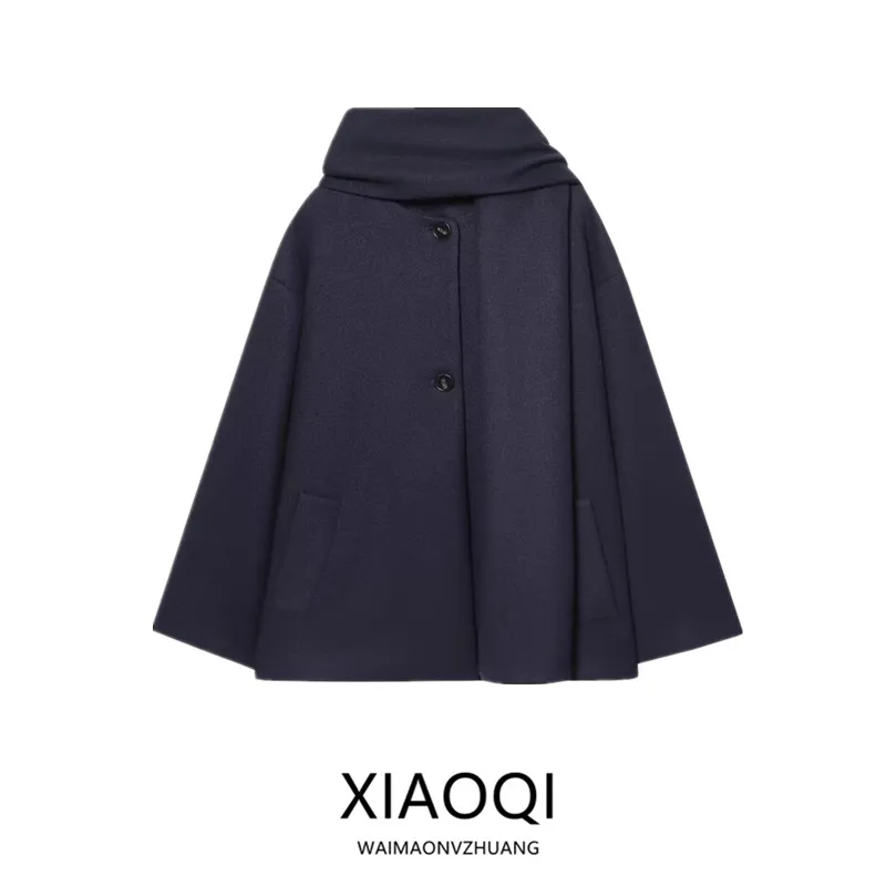 

Winter 2025 Women's Faion ort Coat Mixed Fiber Scarf Versatile Sle Button Closure Commute Sle Ladies Outerwear