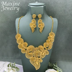 Italian Hollow Luxury Original 18K Gold Plated Jewelry Set Chunky Necklace Drop Earrings for Women Party Bridal Wedding Gifts