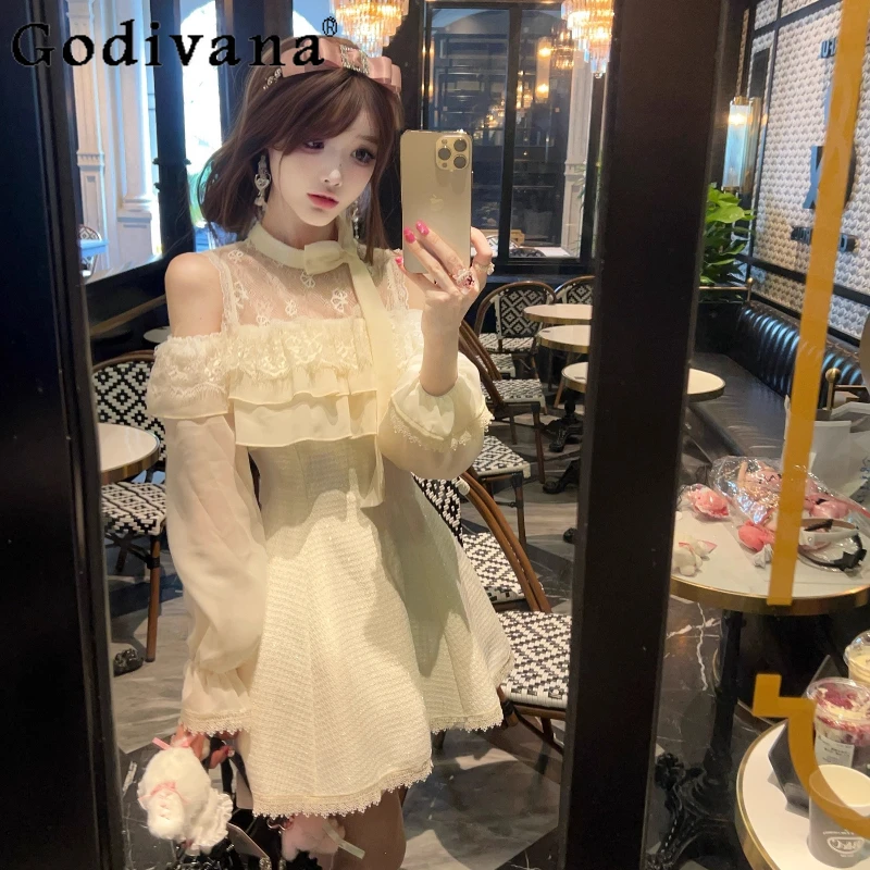 

Белое платье Лолиты в оригинальном стиле для девочек, летнее прозрачное платье с длинными рукавами, нежное платье, женское весеннее платье в японском стиле